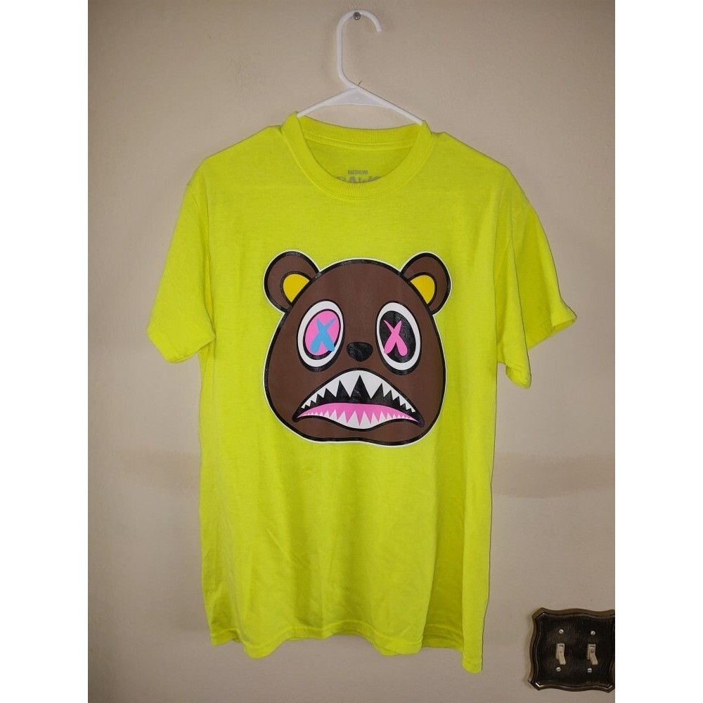 Men's BAWS Crazy Bear Graphic Neon Yellow T Shirt Size M